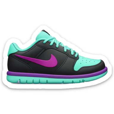 Hyper Realistic isolated side view of a  pair of black,mint green,magenta,and dark purple Nike Sneakers. sticker
