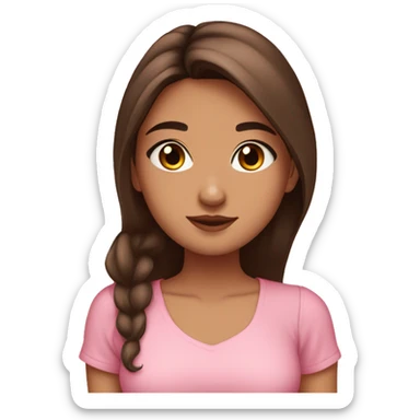 hispanic pretty girl with brown hair and fair skin in pink shirt coquette aesthetic  sticker