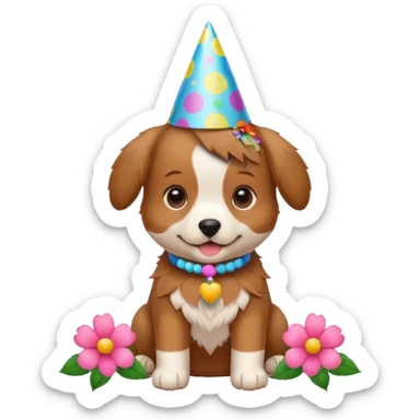 Happy birthday puppy with flowers sticker