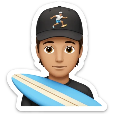 Male brunette movie producer black baseball hat with surfing cowboys written on hat  sticker