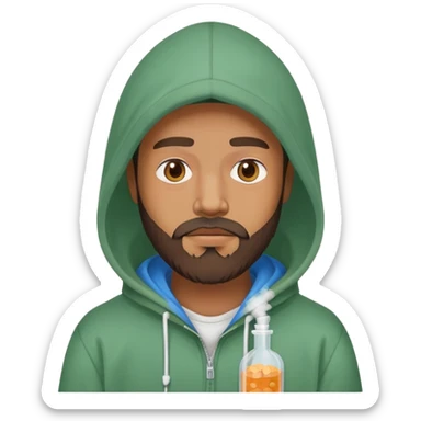 Drug dealer with beard and drugs and hoody sticker