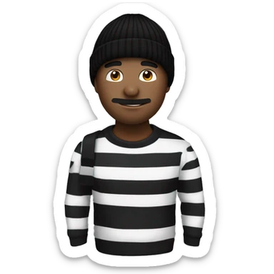 Man who has a black beanie, money back over his right shoulder, black mask that goes across his eyes and a black and white striped shirt. sticker