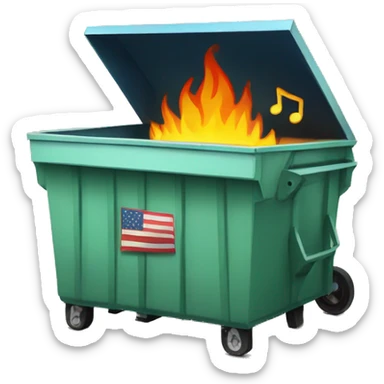 Dumpster fire and music notes and American flag sticker