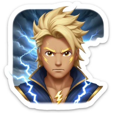 storm rider portrait, head and shoulders only, wind-swept hair, crackling lightning aura, storm clouds swirling behind, intense glowing eyes, epic fantasy vibe, 3D cartoon, mobile game icon style, clean background, no text, no watermark
 sticker