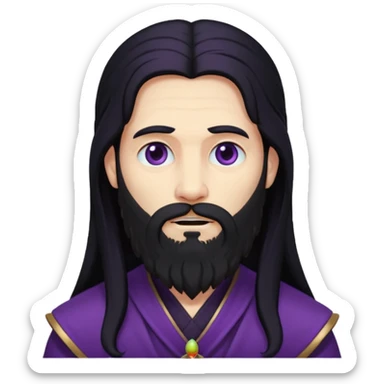 Pluto, God of Death from Gods and Goddesses with long black hair and beard, deep purple outfit sticker