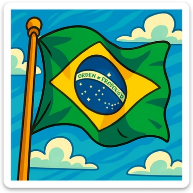 the Brazilian flag waving, animated style, vibrant colors sticker