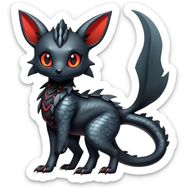 Shiny Dark Cute Majestic Sophisticated Modern Gothic Gloomy Futuristic Scaly Cyber-Salandit-Umbreon-Litten-Hybrid (Full body) sticker