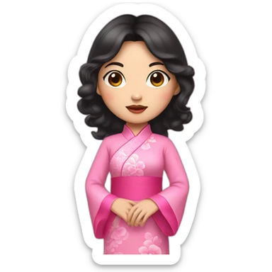 asian girl with fair lips, wavy black hair posing with pink ao dai full body sticker