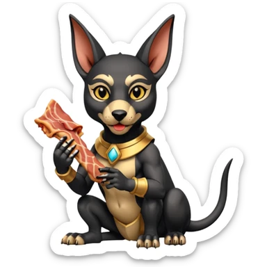 Fit mean Short-eared Black fur beautiful female robo anubis puppy statue gargoyle posed biting bacon  sticker