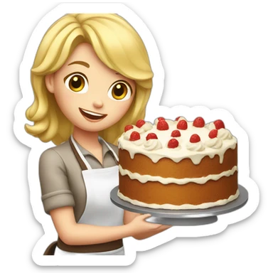 Blond girl in apron makes cake sticker