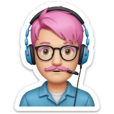just headphone and spectacles, mustached pink hair guy, no microphone sticker