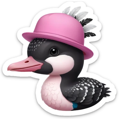 common loon wearing an axolotl hat sticker