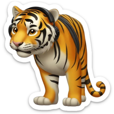 tiger standing on 2 feet wearing headphones sticker