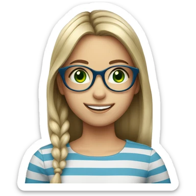 smiling girl in striped shirt green eyes blue glasses  sticker