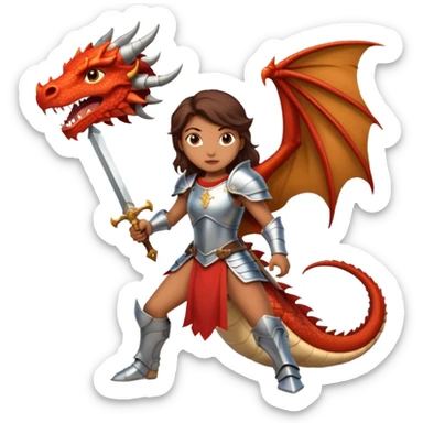a fierce Latina in armor sword fighting a dragon sticker