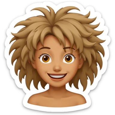 a woman with a wild, silly expression sticker