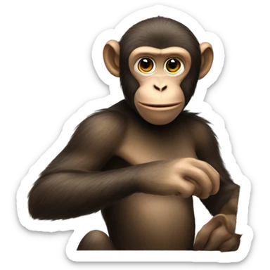 A monkey at a computer. There's a lot of money next to it. sticker