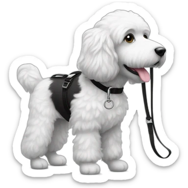side profile medium sized fluffy black and white doodle on a leash going for a walk sticker
