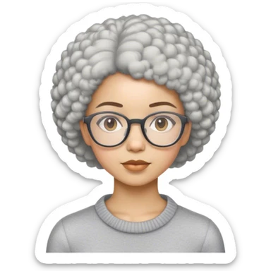Young woman with short gray Afro and glasses sticker
