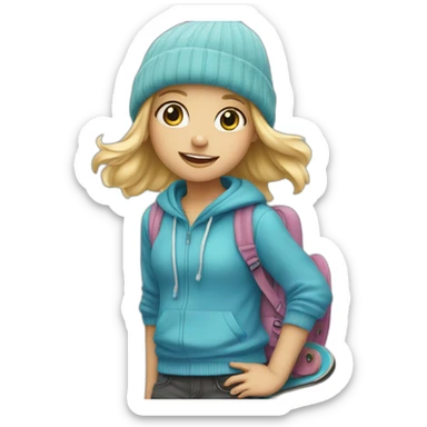 Little blond girl with blue beanie on skateboard sticker
