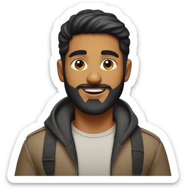 Young fratty college-aged guy with a very light punjabi skin tone, thick cool dark hair with fade on the sides, neatly trimmed beard, and an oval-shaped face. sticker