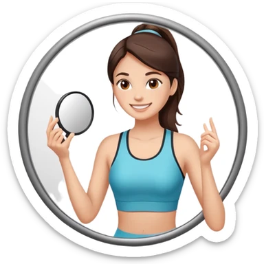  brunette woman in sport clothes looking in the mirror and smiling sticker