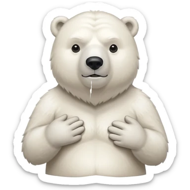 Make a humanoid polar bear shrugging, he must look doubtful, showing only from chest above, no legs sticker