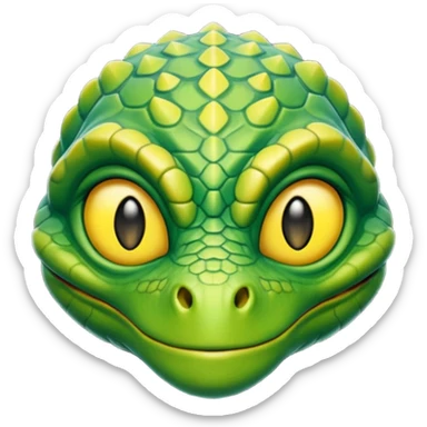 Reptilian alien head, green scales, yellow eyes, cartoon emoji, no background sticker