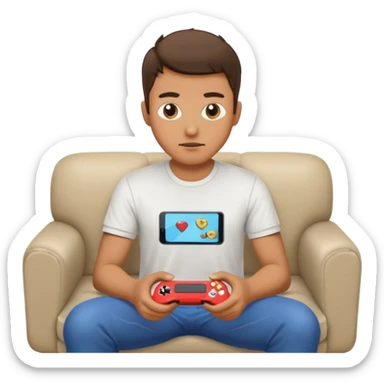 man playing video games on a sofa sticker