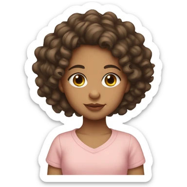 Lightskin girl with mid long curly hair and a baby pick shirt sticker