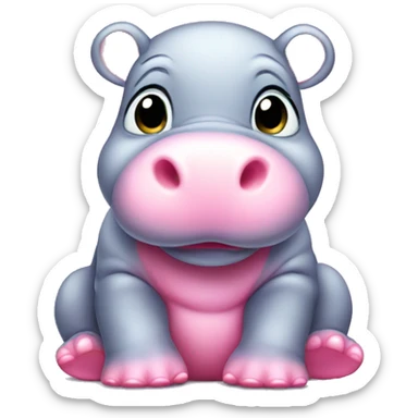 baby hippo with pink hai sticker