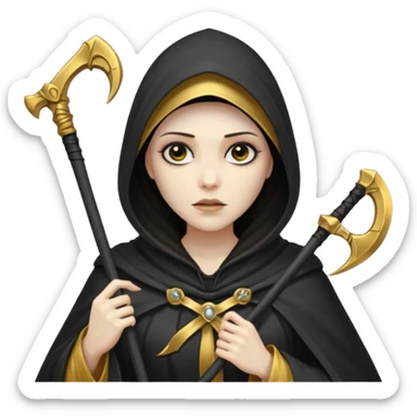 woman grim reaper in a gold cloak with scythe sticker
