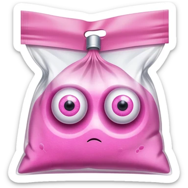 Clear Plastic bag with pink powder with eyeballs sticker