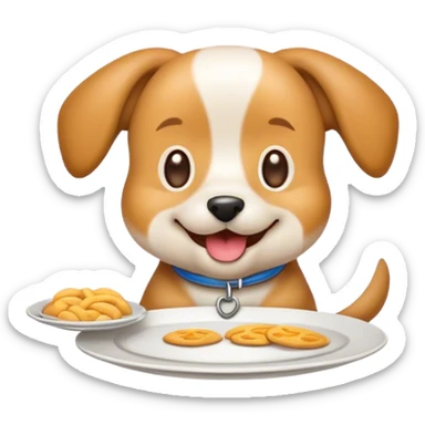 create an emoji with a dog that holds a plate on which it is written "100 friends" sticker