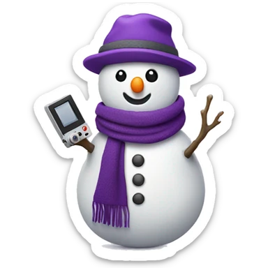cute snowman with a purple hat and purple scarf holding a camera  sticker