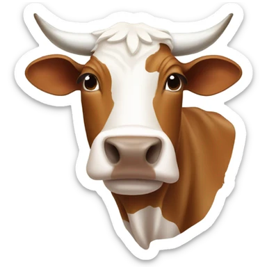 Longhorn brown cow with white tape over his nose that says bevo sticker