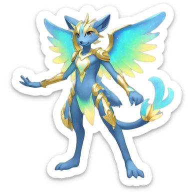Anthro Sona Colorful Godly Celestial Shiny Fakemon FamtastFull Body sticker