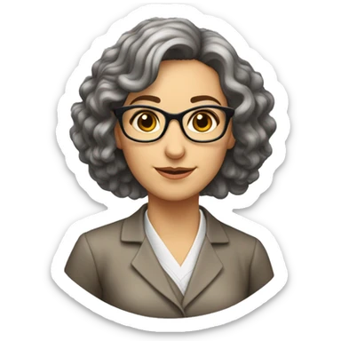 professora caucasiana, com cabelo castanho claro, até aos ombros e uns óculos tranparentes sticker