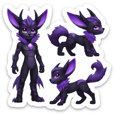 Anthro-Edgy-Black-Purple-Contrast-Colors-Fantasy-Fur-Sona-Chibi-Shiny-Fakémon-Hybrid with horns full body sticker