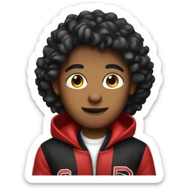 Boy wearing black and red varsity jacket sticker