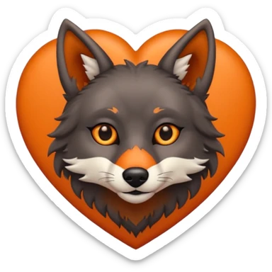 cute dark orange and black wolf head inside heart sticker