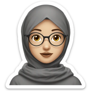 Black hijab white fair skin girl brown eyes wearing round circular metal glasses no make up big cheeks almond eyes sticker