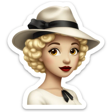 beautiful vintage girl white  in a hat black with red lipstick sticker