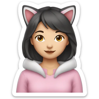 Cute Asian girl wearing cat costume sticker
