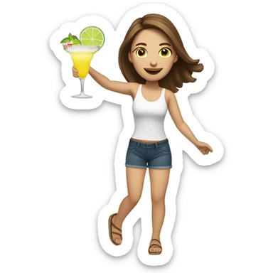 White woman with brown hair doing cartwheel while drinking margarita sticker