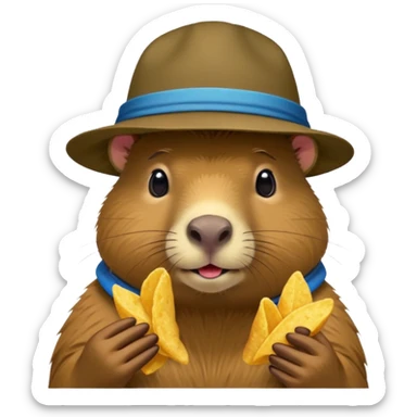Capybara with a cool hat  eating Lays chips sticker