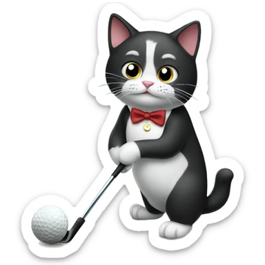 Tuxedo cat playing golf sticker