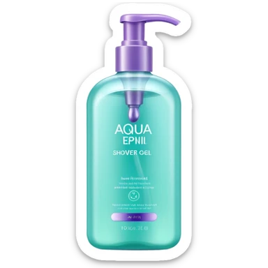 realistic sleek modern shower gel bottle curved pump or flip-top cap semi-transparent or opaque soft color aqua mint lavender shiny smooth hint of gel inside no branding bubbles or faces clean 3D soft lighting transparent background emoji scale sticker