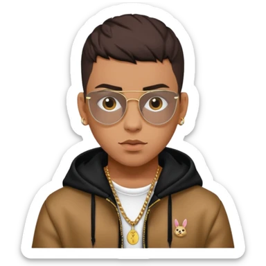 Bad Bunny, Latin Trap Singer with dark brown hair sticker