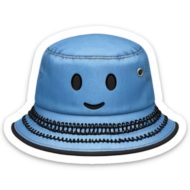 Панама синего цвета, панама в минималистичном стиле emoji. Материал панамы: джинса. У панамы есть черные шнурки. sticker